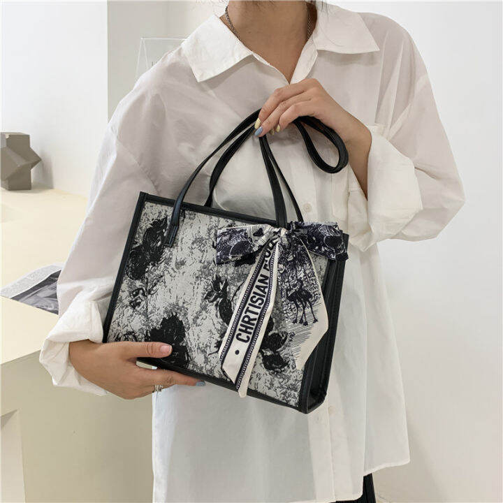 korean-style-womens-hand-bag-oil-painting-graffiti-simple-one-shoulder-large-bags-2023-new-silk-scarf-large-capacity-canvas-bag