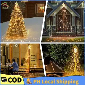 Christmas Tree Waterfall Lights, Outdoor Waterproof Yard Decorations With Remote  Control Led Solar-powered Five-point Star Waterfall Lights, String Lights  Hanging On Christmas Trees And Gardens