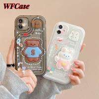 WFCase เคสสำหรับ iPhone 14 13 12 11 Pro Max Plus Mini 7 X XR XS MAX หมีน้อยและกระต่ายเบาะเคสโทรศัพท์ทาสี (+ วงเล็บ) ปกป้องเต็มรูปแบบฝาครอบเคสกล้องปกป้อง