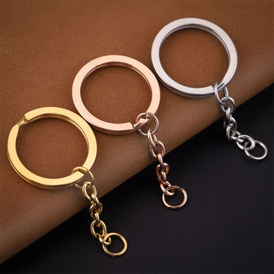 5pcs/lot 25mm Polished Whole Stainless Steel Keyring Keychain Split Ring with Short Chain Key Rings Women Men DIY Key Chains Key Chains