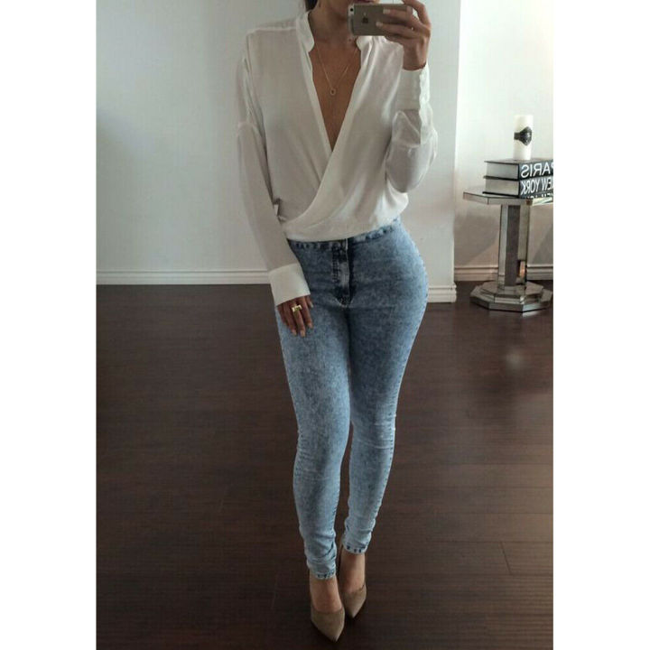 Formal Office Shirts  Spring Summer Dark V-Neck Long Sleeve Solid Top Casual Slim Lady Blouse S-XL Black Gray Pink White