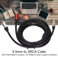 สาย2RCA ยาว3.5มม. สเตอริโอ RCA มีเสถียรภาพสายอะแดปเตอร์ป้องกันการรบกวนเสียง HiFi สำหรับแท็บเล็ต