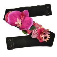 Fashion Women Elastic Wide Corset Belt For Women Glass Crystal Ceinture Ladies Thin Flower inlaid Belt Waist Girdle BW05