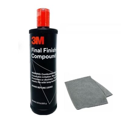 3M น้ำยาขัดเงาสีรถ (ขั้นตอนเดียว) Final Finishing Compound 500 กรัม พร้อมผ้าไมโครไฟเบอร์ 24x24ซม