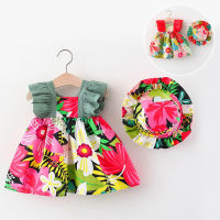 Summer Princess Dresses Toddler Infant Sleeveless Dress And Hat Set Vacation Party Dress Baby Girls Cute Ruffles Floral Dress