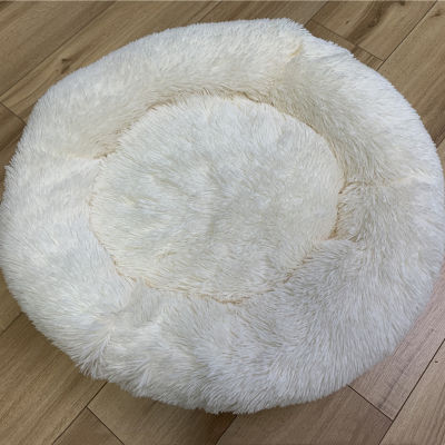 Large Round Dog Sofa Bed With Zipper Removable Cover Dog Kennel Long Plush Detachable Dog Cat Mats House Warm Sleeping Pets Bed