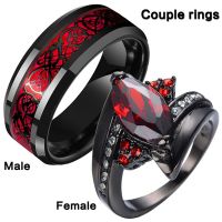 Marquise Red Crystal Mothers Day Gift Couple Rings Dragon Pattern Man Stainless Steel Jewelry Wedding Bands Black Love Ring New