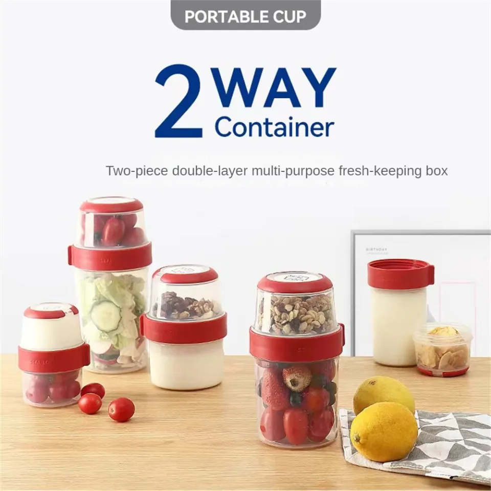 1pc Portable Double-layer Sealed Plastic Cup With Lid, Fruit Salad