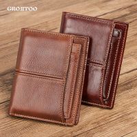 ZZOOI GROJITOO RFID Oil Wax Cowhide Leather Men Wallet Anti scanning leather wallet Top Layer Leather Wallet Short Bisinessr Wallet