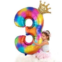 40inch Gold Crown Rainbow Number Foil Balloons Birthday Party Wedding Xmas Decoration Digital Ballon Kids Baby Shower Air Globos Balloons