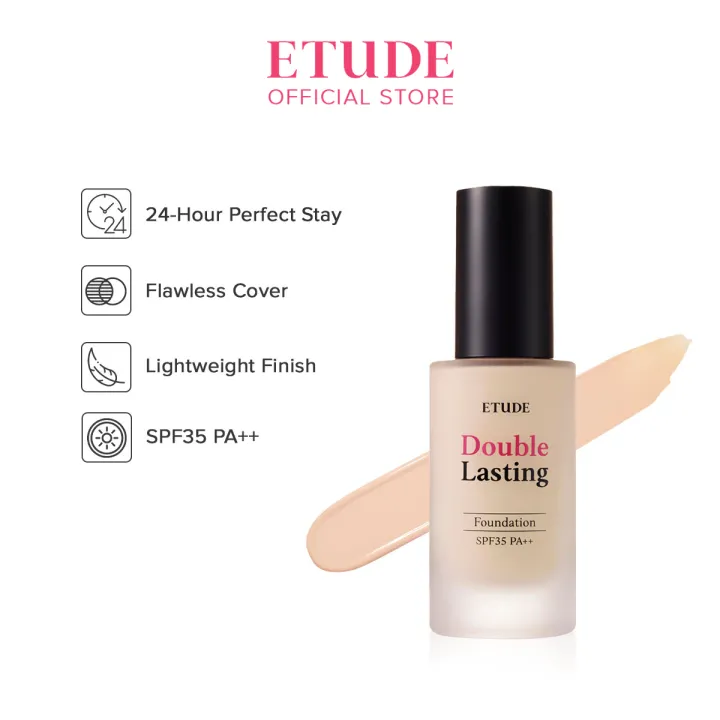 ETUDE Double Lasting Foundation SPF35 PA++ 30g [NEW & IMPROVED] - Semi-matte, High Coverage, Lightweight, Lasts 24 Hours