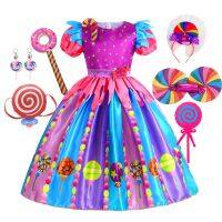 2023 Sweet Lollipop Candy Kids Dress Carnival Party Little Girl Birthday Costume Fancy Rainbow Tutu Children Wedding Clothes  by Hs2023