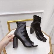 SIÊU RẺ- BOOT NỮ, BOOT CỔ LỬNG CAO GÓT XỎ NGÓN HỞ MŨI GÓT VUÔNG 8CM ĐƠN