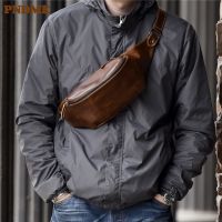 【YF】 PNDME high quality cowhide simple vintage chest bag genuine leather mens shoulder messenger belt casual sports waist packs