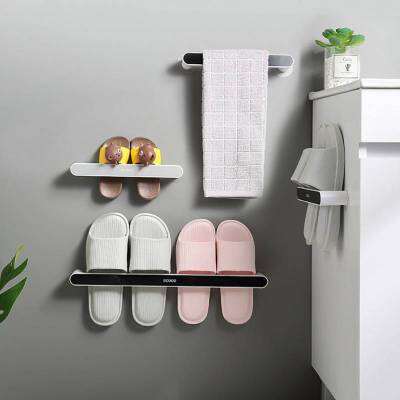 Bathroom Living Room Slipper Rack Punch-free Toilet Towel Rack Home Wall Mounted Slipper Storage Shelf Creative Towel Single Rod Bathroom Counter Stor