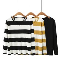 【มีไซส์ใหญ่】Plus Size XL-4XL Womens Knitted Yellow Black Sweaters Oversized Long Sleeved Slim Female Pullovers