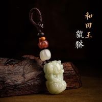 the generative step by step hetian jade the mythical wild animal key chain; male and female car keys pendant jade deserve to act the role of creative gift