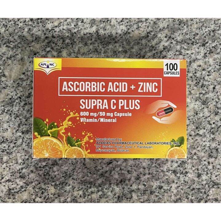 SUPRA C PLUS VITAMIN C Ascorbic Acid Zinc 600mg/50mg Capsule Box of
