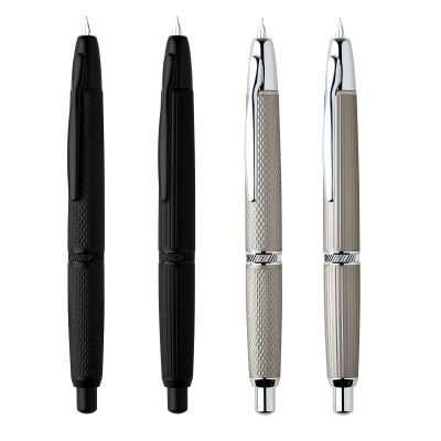 ใหม่ MAJOHN A1 Press Fountain Pen, Grid Striped Retractable Extra Fine Nib Metal พร้อมคลิปและตัวแปลงสำหรับการเขียน