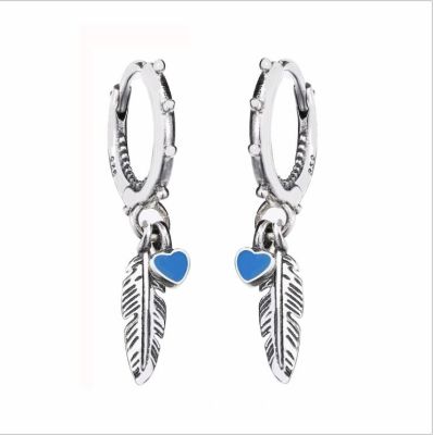 925 Sterling Silver Pan Earring Spiritual Feathers Stud Earrings For Women Wedding Party Gift Fashion Jewelry