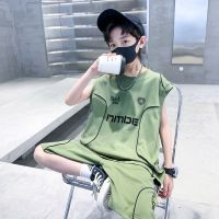 【Ready】? Boys summer suit new sleeveless vest thin section shorts big children fashionable summer boys and children sports clothes