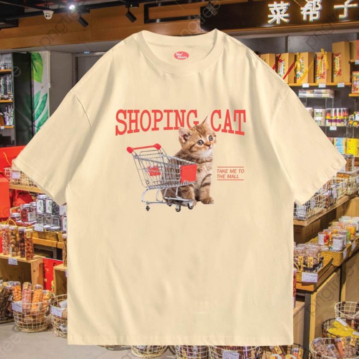 มีสินค้า-เสื้อ-shopping-cat-ผ้าcotton-100-มีสองสี-ทั้งทรงปกติและ-oversize