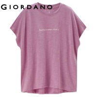 GIORDANO ผู้หญิง ไม้ไผ่ผ้าฝ้ายถักตัวอักษรพิมพ์เสื้อยืดคอกลมแขนยาว Free Shipping 13323306TH