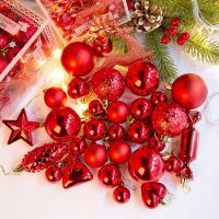 30pcs RED Christmas Tree Ornament set Shatterproof Christmas Ball Ornaments Set Seasonal Decorative Gift Package