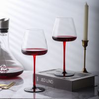 Black bow tie crystal glass Burgundy red wine glass gift box set home European style red stile black bottom goblet glass