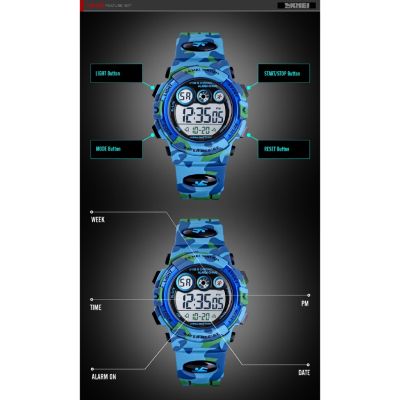 SKMEI กีฬาเด็กนาฬิกาไฟ LED ที่มีสีสัน 5Bar กันน้ำเด็กดิจิตอลนาฬิกา PU สายนาฬิกาปลุกนาฬิกา
