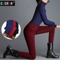 【CW】Women Pants Elegant Clothes Velvet Warm For Winter Fleece Stretch Black High Waist Pencil Pants Female Trousers Patchwork