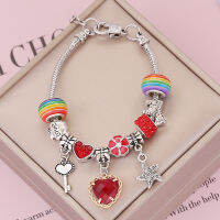 สร้อยข้อมือ Rainbow Charm สีสันสดใสทันสมัยสร้อยข้อมือ Four-Leaf Clover Key ปลาดาวจี้หัวใจ DIY Crystal jewelr ของขวัญผู้หญิง