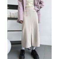 【HOT】 2022 Fashion Slit Skirt Female Design Temperament Drape Waist Mid-length 1982