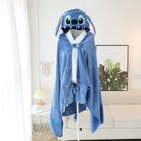 【Ready】? Cartoon Cute Stitch Hooded Cape Shoulder Blanket Student Thickened Warm Nap Cape Office Air Conditioning Blanket