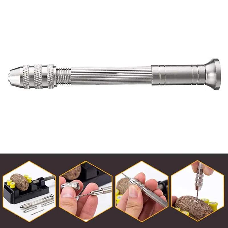 Hand Drill + 10Pcs Mini Micro Drill Bits For Woodworking Drilling Rotary  Watch Making Crafts Jewellery PCB