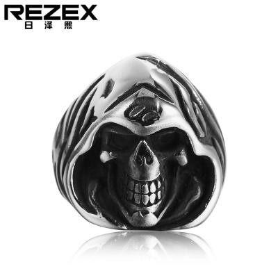 REZEX เครื่องประดับส่วนบุคคลพังค์ย้อนยุคเหล็กไทเทเนียมผู้ชายแหวนหัวกะโหลกผี