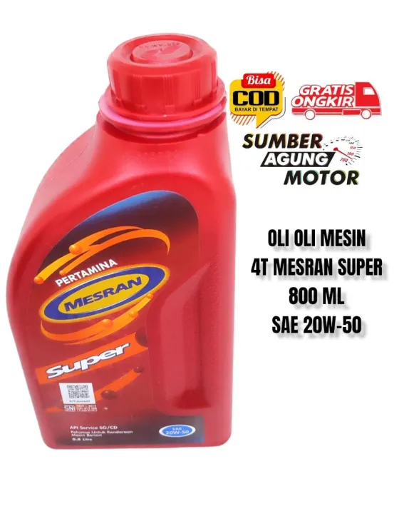 OLIE OLI MESIN 4T PERTAMINA MESRAN SUPER 4T SAE 20W-50 800ML | Lazada ...