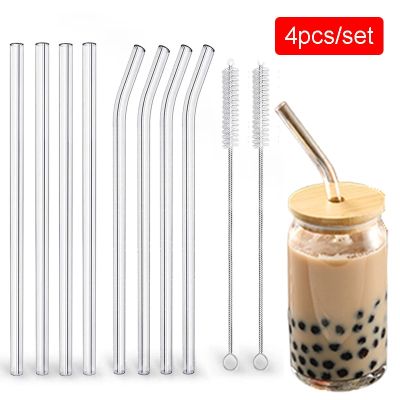 ∏♙ 4/8pcs Bubble Tea Straw Set Reusable Straws Transparent 12x200mm Glass Straw For Coffee Boba Cocktail Bar Drinks Accessories