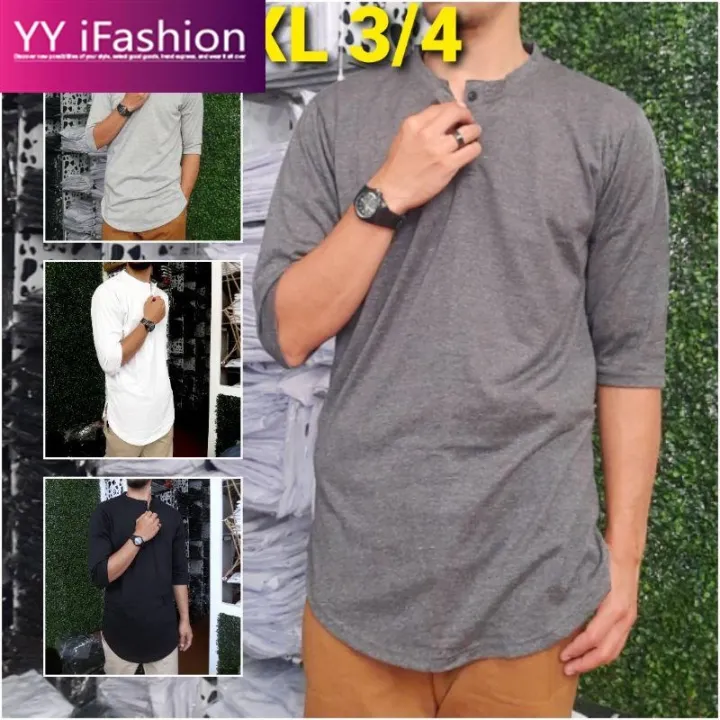 Men'S Short Sleeve kurta Shirt 3/4 Lazada PH
