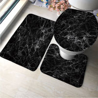 3Pcs ชุด Black Marble Bath Mat พรมห้องน้ำ Anti Slip ดูดซับพรมห้องน้ำฝาปิดอ่างอาบน้ำด้านข้าง Mats พรมเช็ดเท้า Car