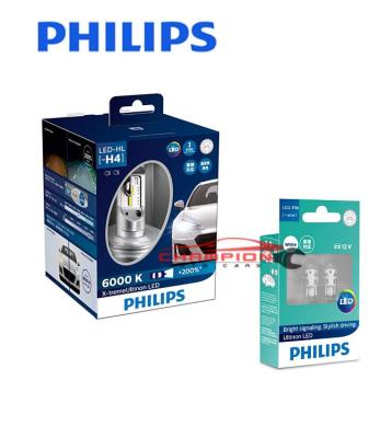 PHILIPS หลอดไฟหน้ารถยนต์ X-treme Ultinon LED 6000K H4 +200%+T10 LED 6000K