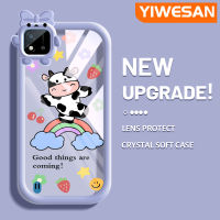 "YIWESAN เคสสำหรับ Realme C20 C20A C11 C11 2021 2020 Narzo 50i โคนมการ์ตูนน่ารักลวดลายน่ารักสร้างสรรค์เลนส์กล้องถ่ายรูปมอนสเตอร์ตัวน้อยน่ารักเคสโทรศัพท์โปร่งใสเคสห่อหุ้มซิลิโคนนิ่มกันกระแทก"