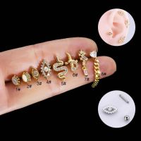 1 Piece 2023 New Crown Snake Eye Shape Chain Dangle Helix Pinna Lobe Piercing 16Gauge Earring Stud Stainless Steel with Zircon