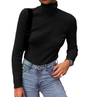 Women Knitted Ribbed Clothes Neon Green Turtleneck Sweaters Shirts Long Sleeve Top Slim Fit Winter Autumn Shirt Pullover M0243