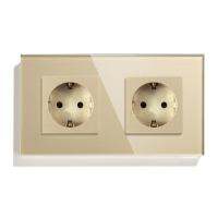 BSEED Mvava Double Wall Socket EU Standard Power Plugs With White Black Grey Gold Mirror Crystal Glass Panel 157mm 16A 110V-250V