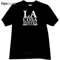 เสื้อยืดแฟชั่นผู้ชายผ้าฝ้ายเสื้อยืด LA Cosa Nostra เสื้อยืดมาเฟียเท่สีดำเสื้อยืดผู้ชายเสื้อฤดูร้อน