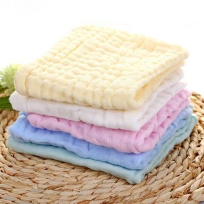 5pcs baby 6 layers washed gauze square cotton handkerchief towels white pink blue yellow green kids Wash face bath towel