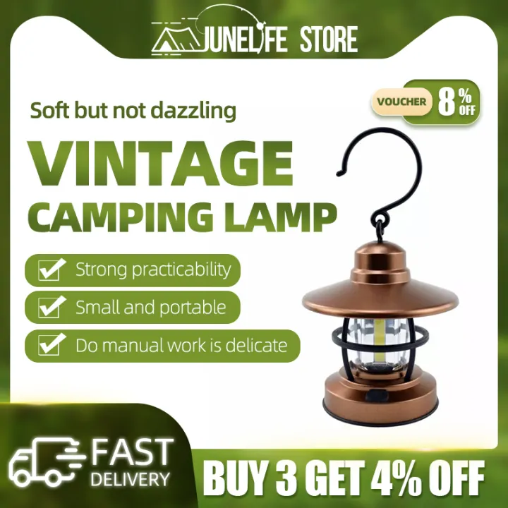 Portable Retro Camping Lantern Battery Vintage Light Metal Hanging
