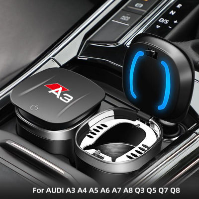 ที่เขี่ยในรถยนต์แบบพกพา Multi-Function One-Button Open Lid Ashtray สำหรับ Audi A4 A5 Q7 A6 A7 A3 Q5 Q8พร้อมไฟ LED อะไหล่รถยนต์