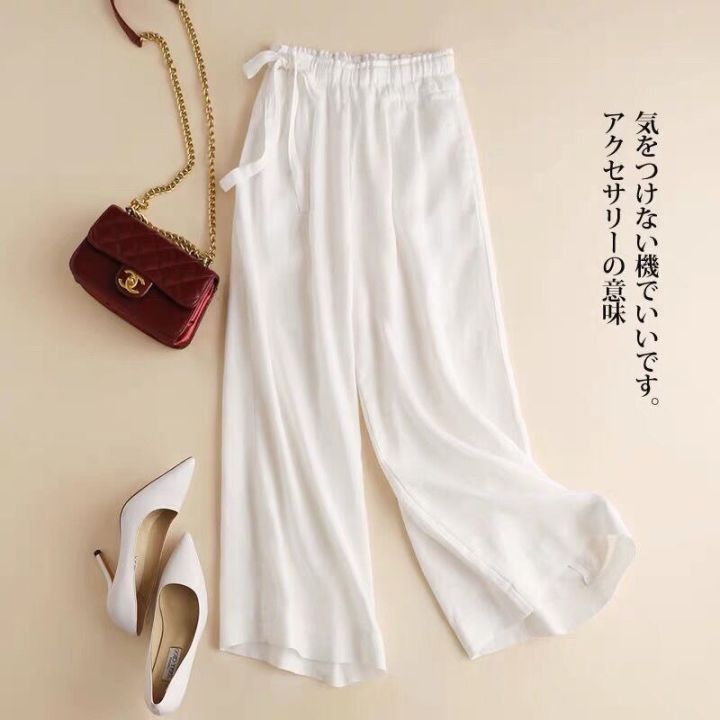 กางเกงจ็อกเกอร์-swr-020สำหรับผู้หญิงกางเกงลำลองฤดูร้อนสีพื้นผูกโบว์กางเกงขายาวกางเกงขาม้าผูกโบว์